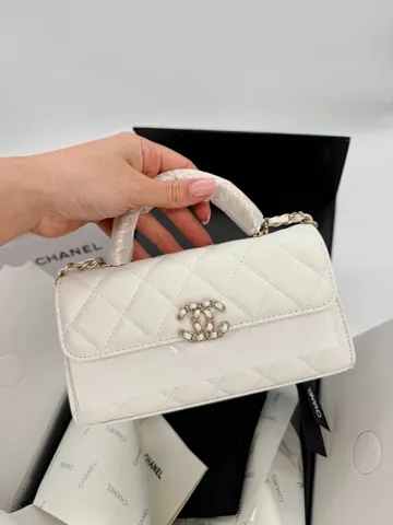 Chanel Mini Flap Top Handle Bag Caviar Leather Milk