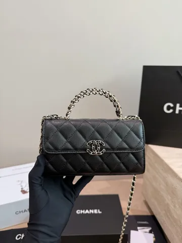 Chanel Mini Flap Top Handle Bag Caviar Leather Black