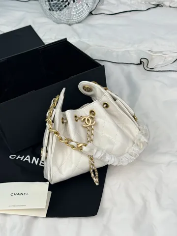 Chanel 25 Small Handbag White Lambskin with Gold Hardware