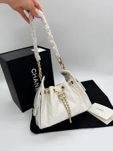 Chanel 25 Small Handbag White Lambskin with Gold Hardware