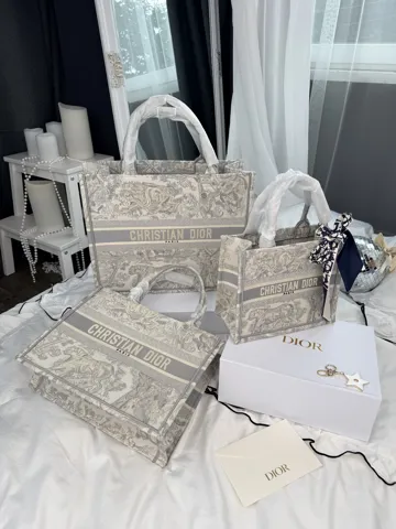 Dior Book Tote Grey Toile de Jouy Embroidery
