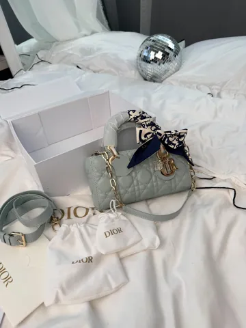 Dior Lady D-Joy Bag Mint Gray with Gold