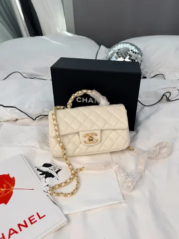 Chanel Classic Flap Top Handle Caviar Cream with Gold