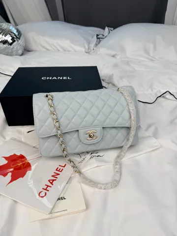 Chanel Classic Flap 25 Ice Blue Caviar Champagne Hardware