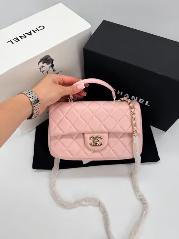 Chanel Classic Flap Top Handle Pink with Champagne Silver