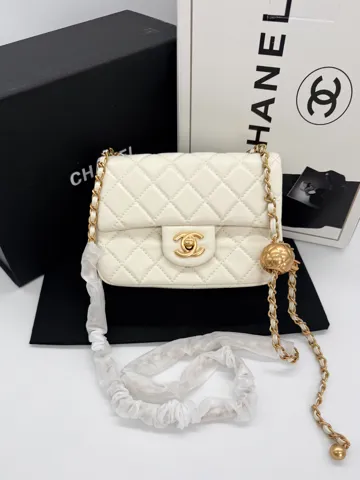 Chanel Mini 17 Classic Flap Bag in Cream with Gold