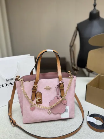 Coach Mollie Tote Bag in Signature Pink Canvas
