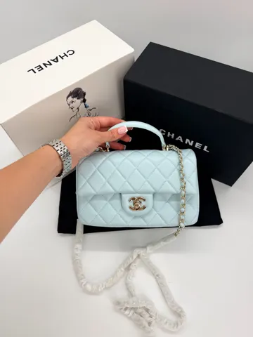Chanel Classic Flap Top Handle Blue with Champagne Silver