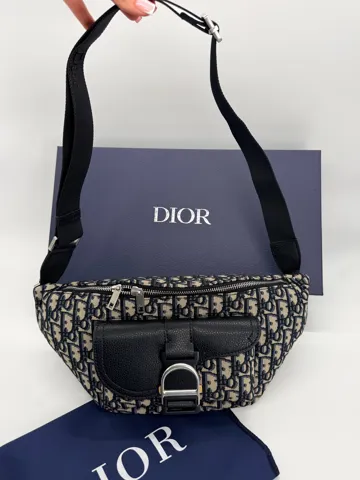 Dior Saddle Belt Bag Beige Black Oblique