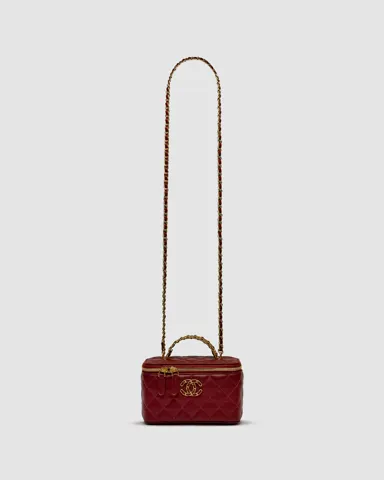 Chanel Classic Burgundy Lambskin Pearl Crush Vanity Bag Gold