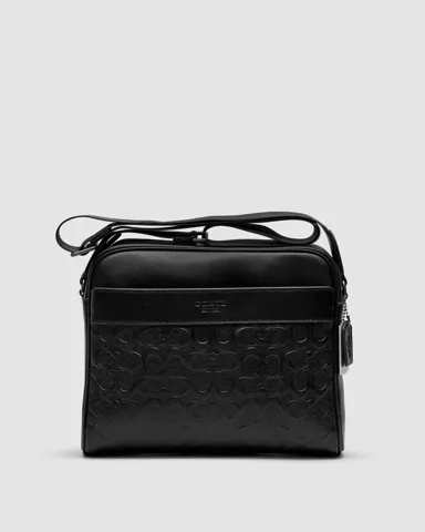Coach Charles Camera Crossbody Messenger Bag Textured Black