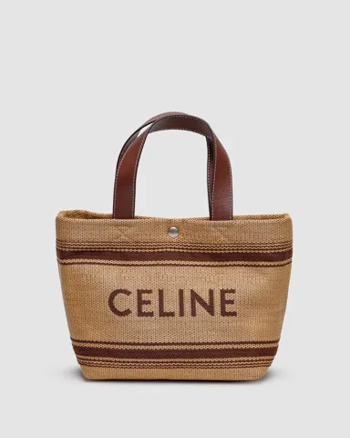 Celine Mini Cabas In Textile With Raffia Effect And Calfskin