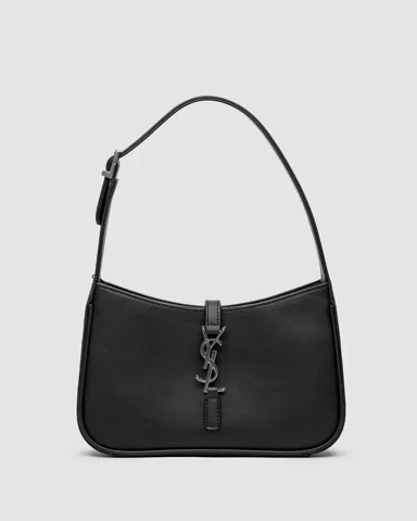 Saint Laurent Hobo Le 5 A 7 Leather Shoulder Bag in Black/Silver