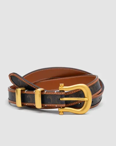 Celine Western Belt in Triomphe Canvas and Calfskin / Gold