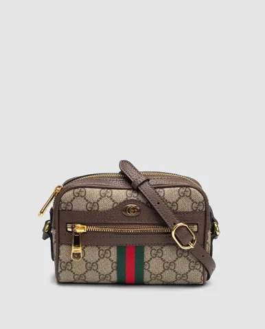 Gucci Beige/Ebony GG Supreme Canvas and Leather Mini Ophidia Crossbody Bag