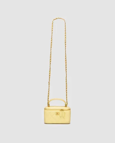 Chanel Classic Yellow Caviar Quilted Pearl Crush Vanity Bag