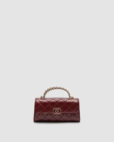 Chanel Mini Flap Bag With Top Handle Grained Calfskin Burgundy/Gold