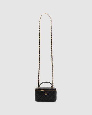 Chanel Classic Black Lambskin Pearl Crush Vanity Bag