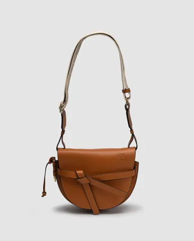 Loewe Gate Small leather and Jacquard Shoulder Bag Brown