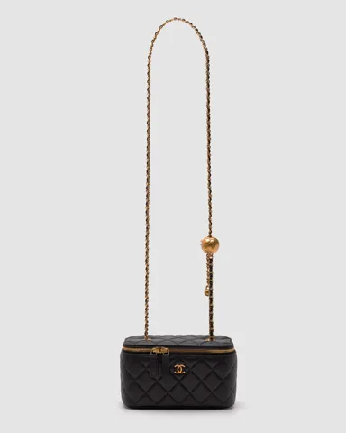 Chanel Classic Black Lambskin Pearl Crush Vanity Bag