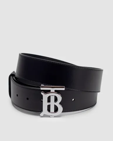 Burberry Leather TB Belt Black/Tan/Silver