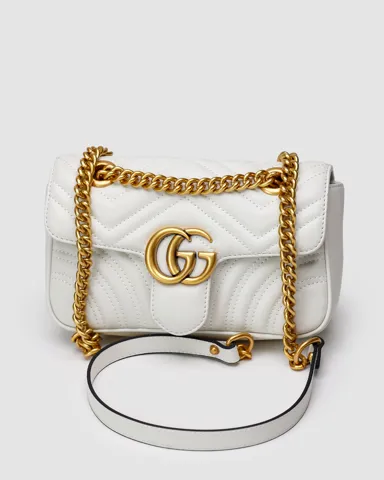 Gucci Marmont Mini Shoulder Bag, Gold Hardware (Молочна)