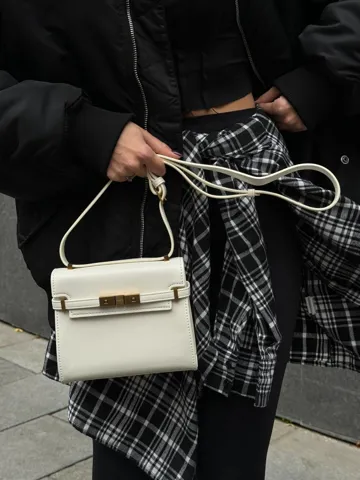 Saint Laurent Manhattan Medium Leather Shoulder Bag Milk