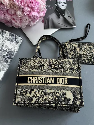 Dior Book Tote Ecru and Blue Dior Oblique Embroidery [оригінальна коробка]