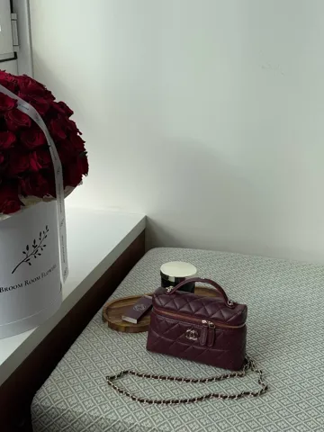 Chanel Caviar Quilted CC Top Handle Long Vanity Burgundy