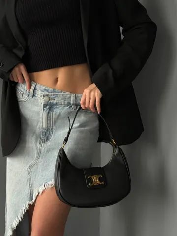 Celine Ava Triomphe Soft Bag in Smooth Calfskin Black [оригінальна брендована коробка]