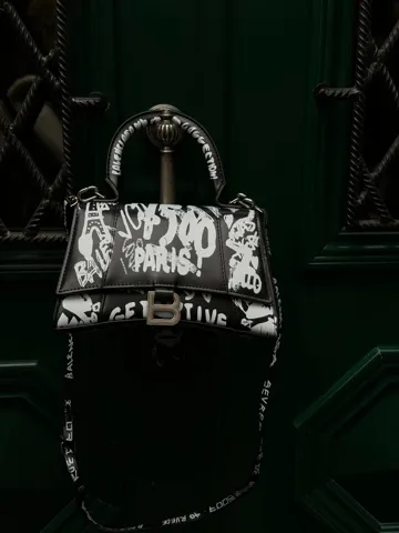 Balenciaga Hourglass Small Handbag Graffiti in Black